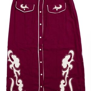 Western Burgundy Embroidered Skirt
